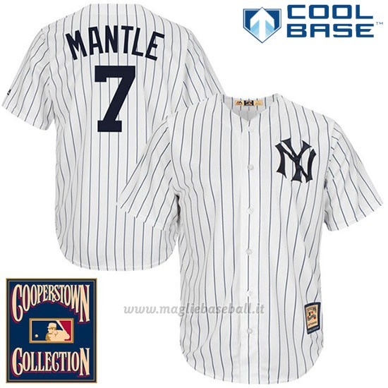 Maglia Baseball Uomo New York Yankees New York Mickey Mantle 7 Bianco Cool Base Cooperstown